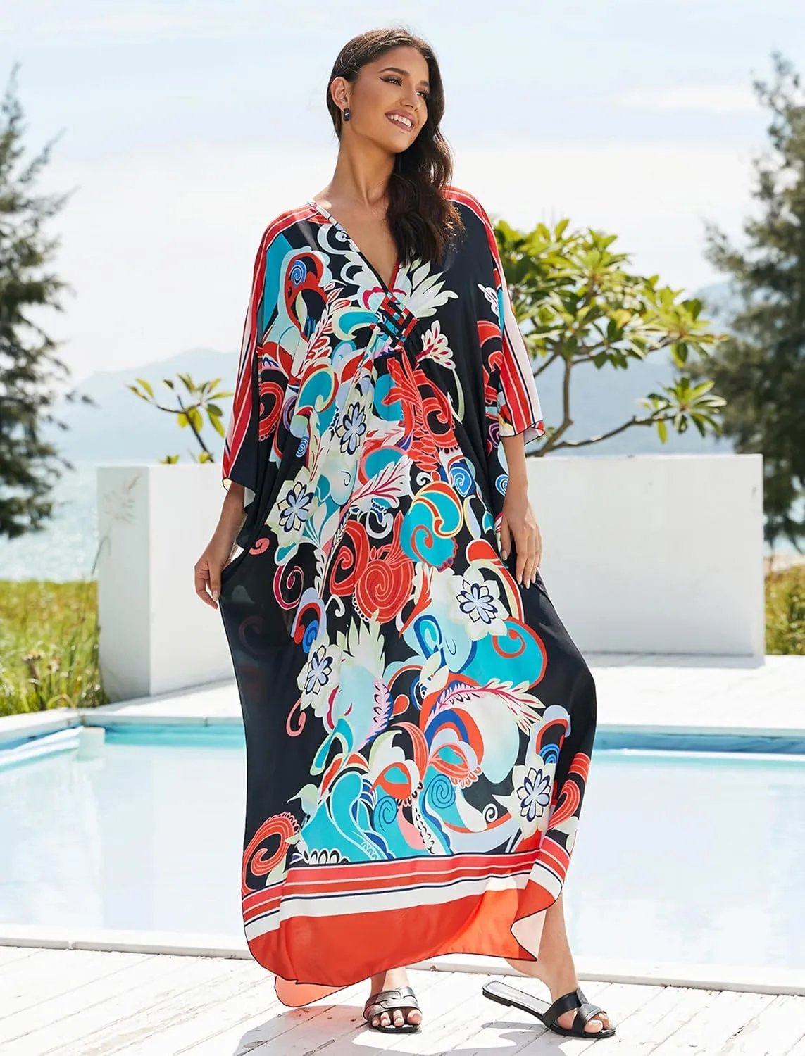 Kaftan Dresses for Women Plus Size Caftans Loungewear Swimsuit Coverup Butterfly Maxi Beach Dress Lightweight Muumuu