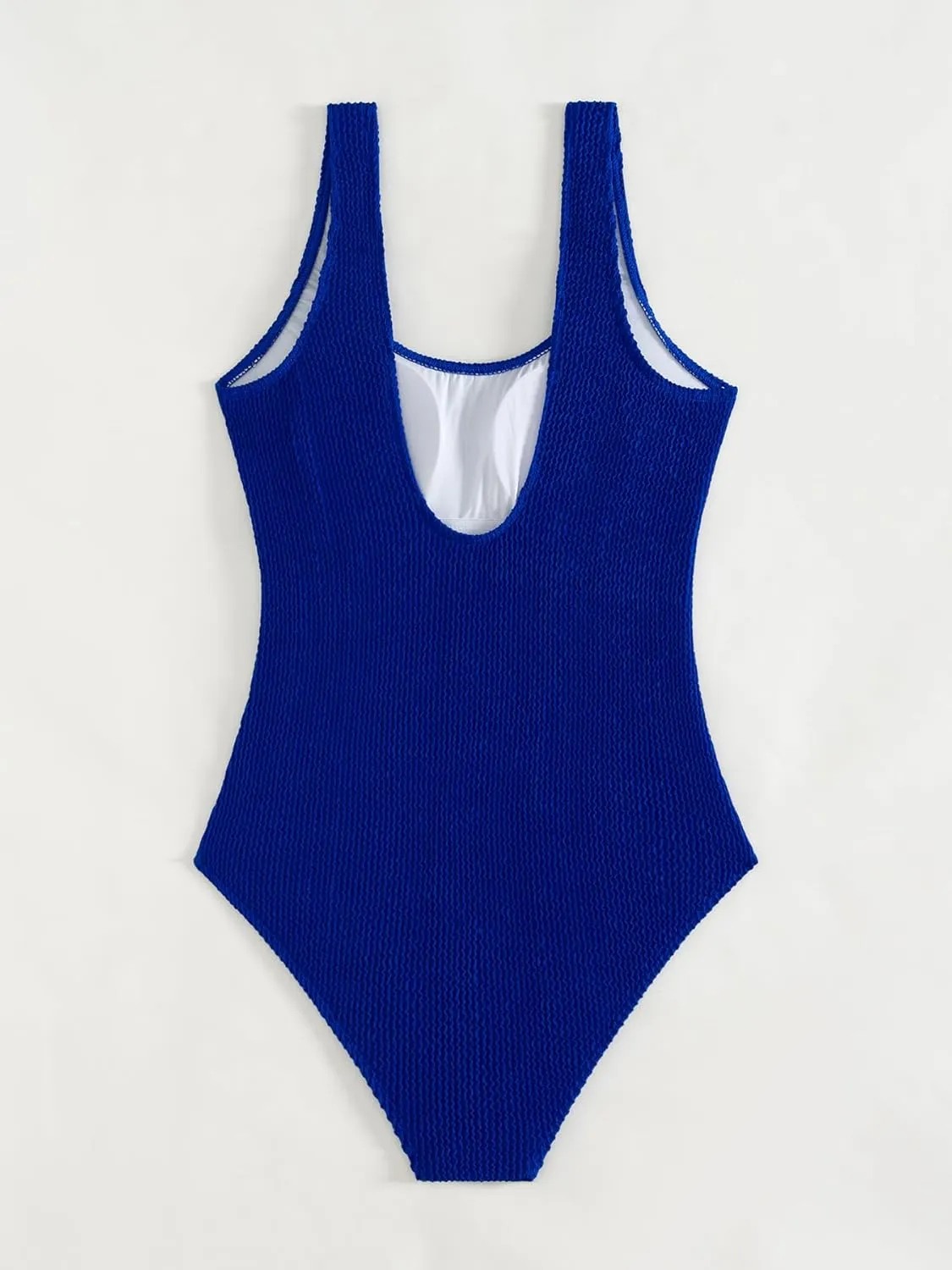 Limeeke Women One Piece Swimsuit Solid Ribbed Monokini Swimwear Scoop Neck Low Back Bathing Suit