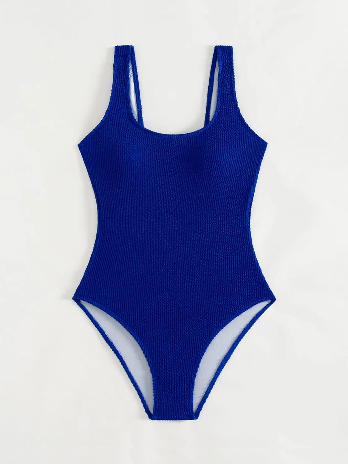 Limeeke Women One Piece Swimsuit Solid Ribbed Monokini Swimwear Scoop Neck Low Back Bathing Suit