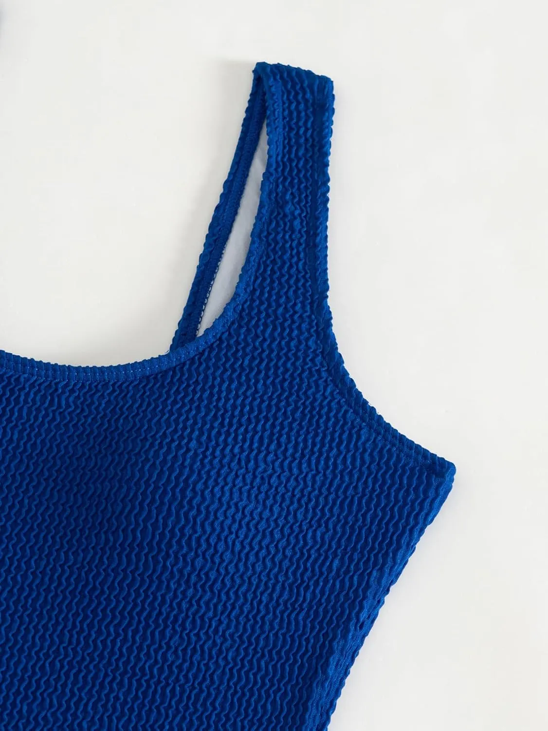 Limeeke Women One Piece Swimsuit Solid Ribbed Monokini Swimwear Scoop Neck Low Back Bathing Suit
