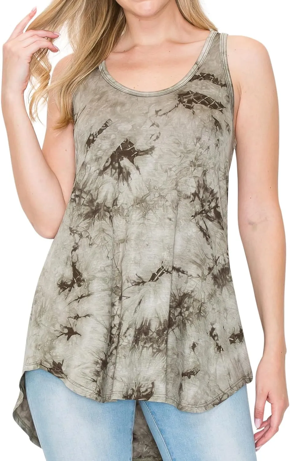 LUVAGE Women's High Low Tunic Casual Tank Tops Round Neck Sleeveless Flowy Loose Fit Shirts