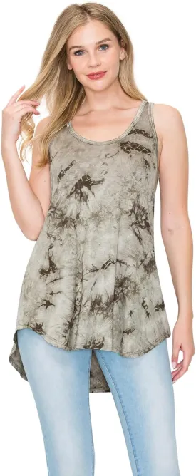 LUVAGE Women's High Low Tunic Casual Tank Tops Round Neck Sleeveless Flowy Loose Fit Shirts