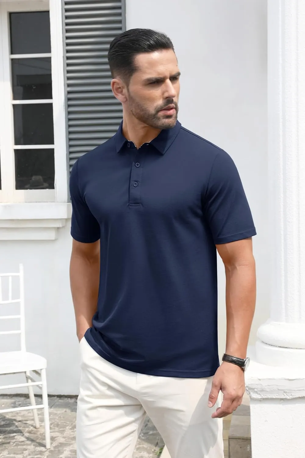 MAGCOMSEN Men's Polo Shirts Short Sleeve Cotton Pique 3 Button Classic Fit Casual T-Shirt Performance Golf Shirts