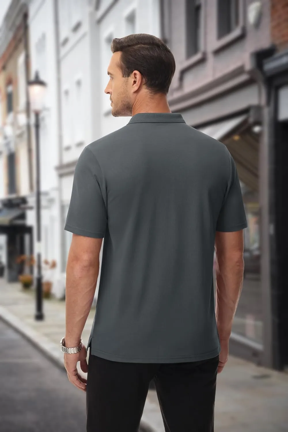 MAGCOMSEN Mens Polo Shirts with Pocket Cotton Pique Short Sleeve Collared Shirt Moisture Wicking Golf Shirts 3-Button Shirts