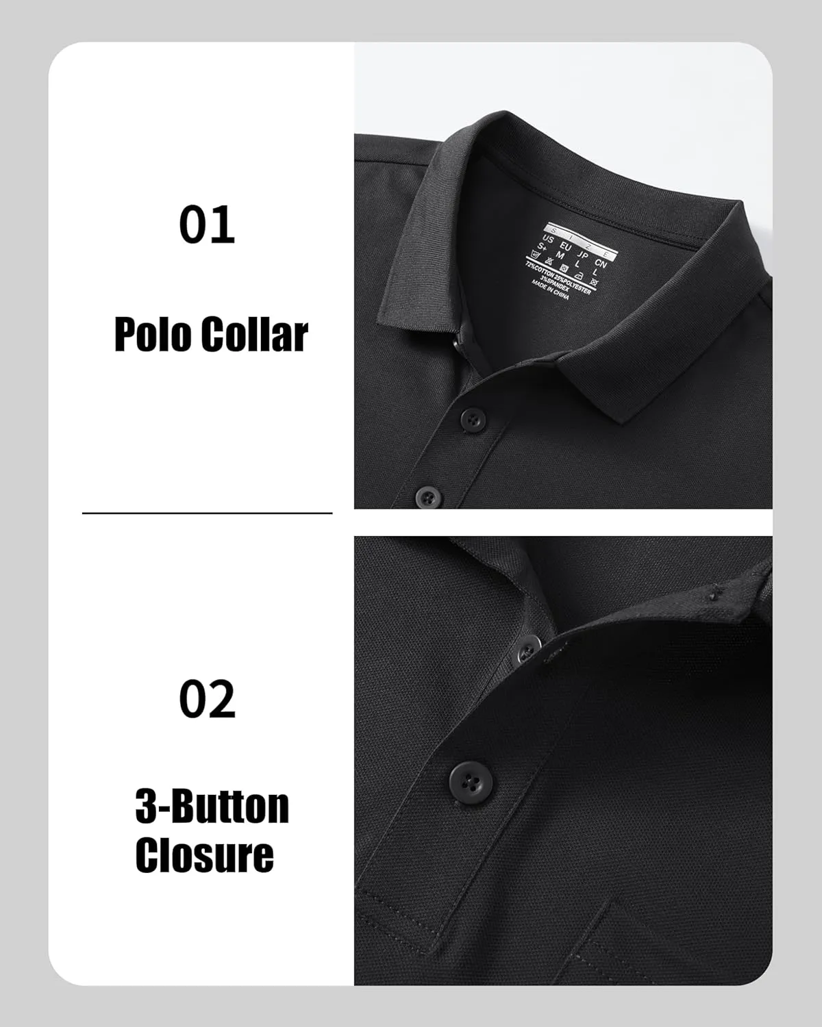 MAGCOMSEN Mens Polo Shirts with Pocket Cotton Pique Short Sleeve Collared Shirt Moisture Wicking Golf Shirts 3-Button Shirts