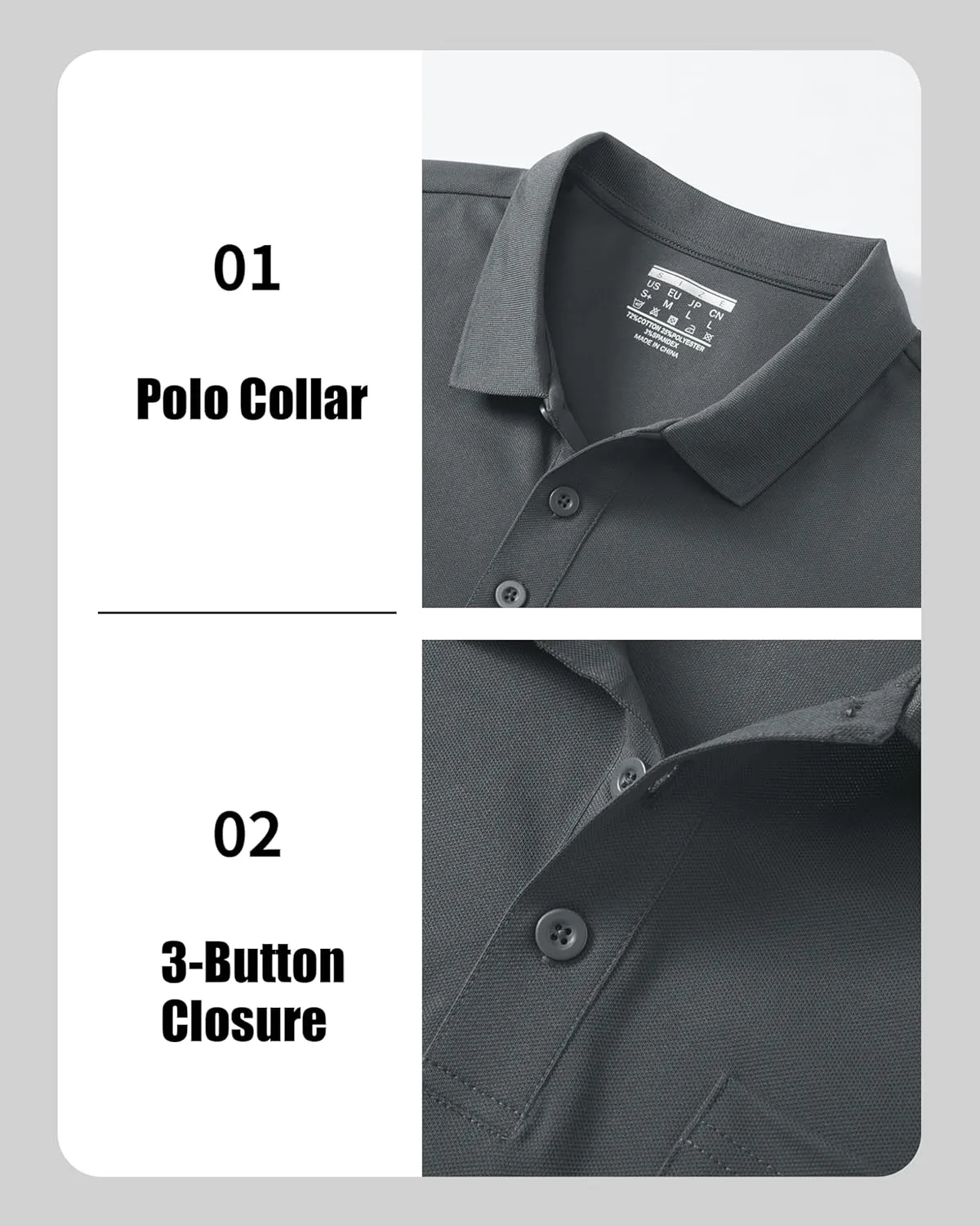 MAGCOMSEN Mens Polo Shirts with Pocket Cotton Pique Short Sleeve Collared Shirt Moisture Wicking Golf Shirts 3-Button Shirts