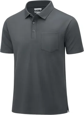 MAGCOMSEN Mens Polo Shirts with Pocket Cotton Pique Short Sleeve Collared Shirt Moisture Wicking Golf Shirts 3-Button Shirts