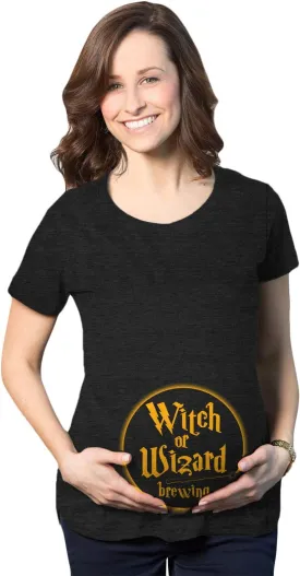 Maternity Witch Or Wizard Brewing T Shirt Funny Halloween Pregnancy Tee