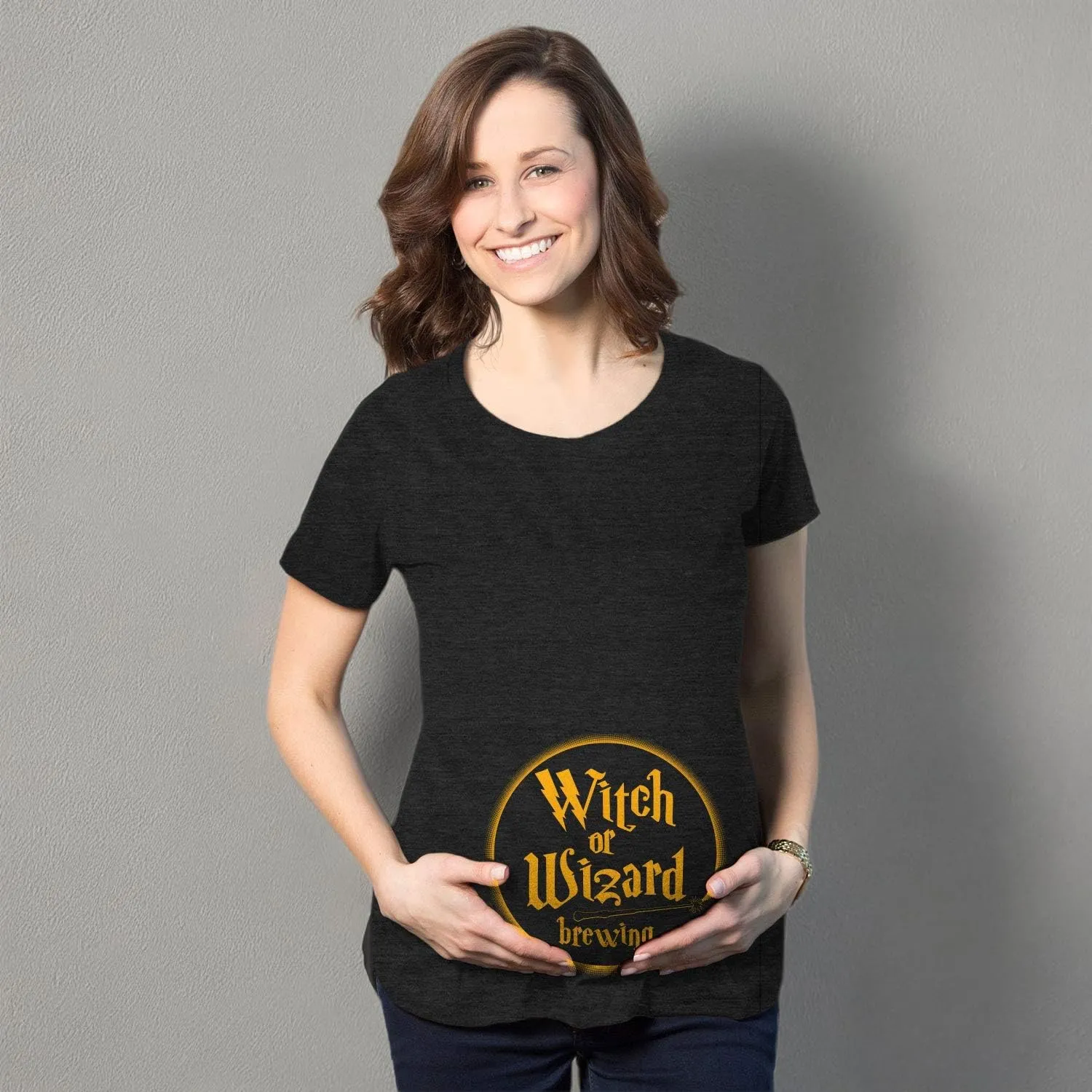 Maternity Witch Or Wizard Brewing T Shirt Funny Halloween Pregnancy Tee
