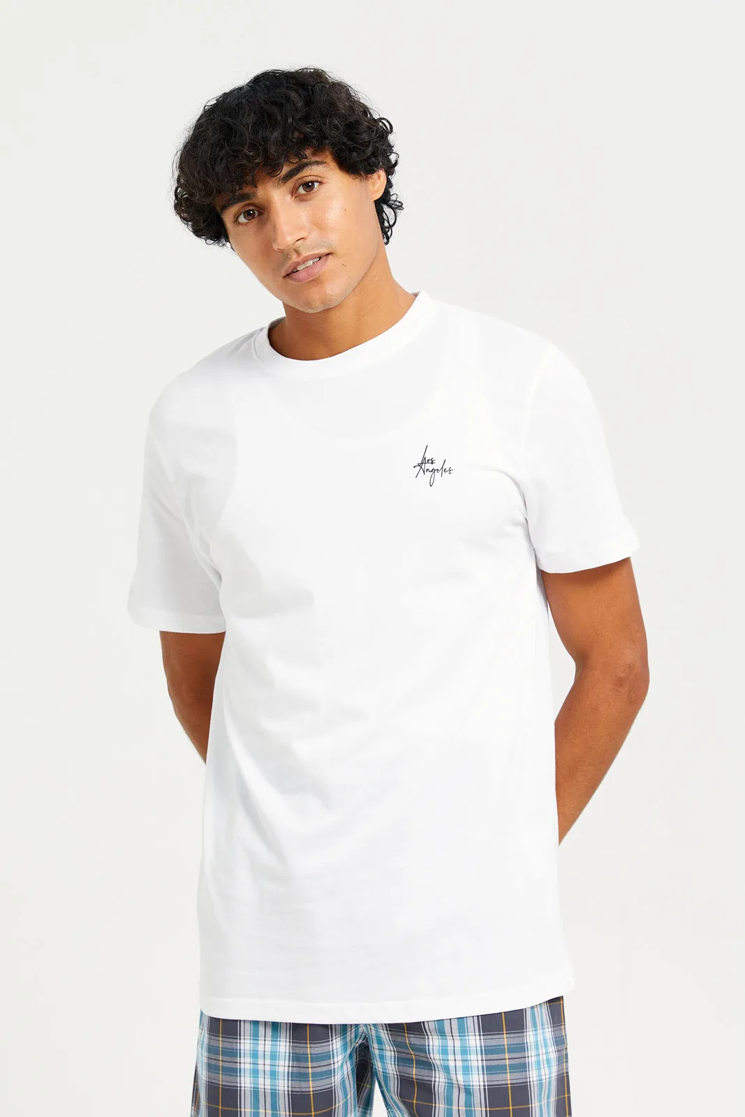 Men White T-Shirt And Shorts Pyjama Set (2 Piece)