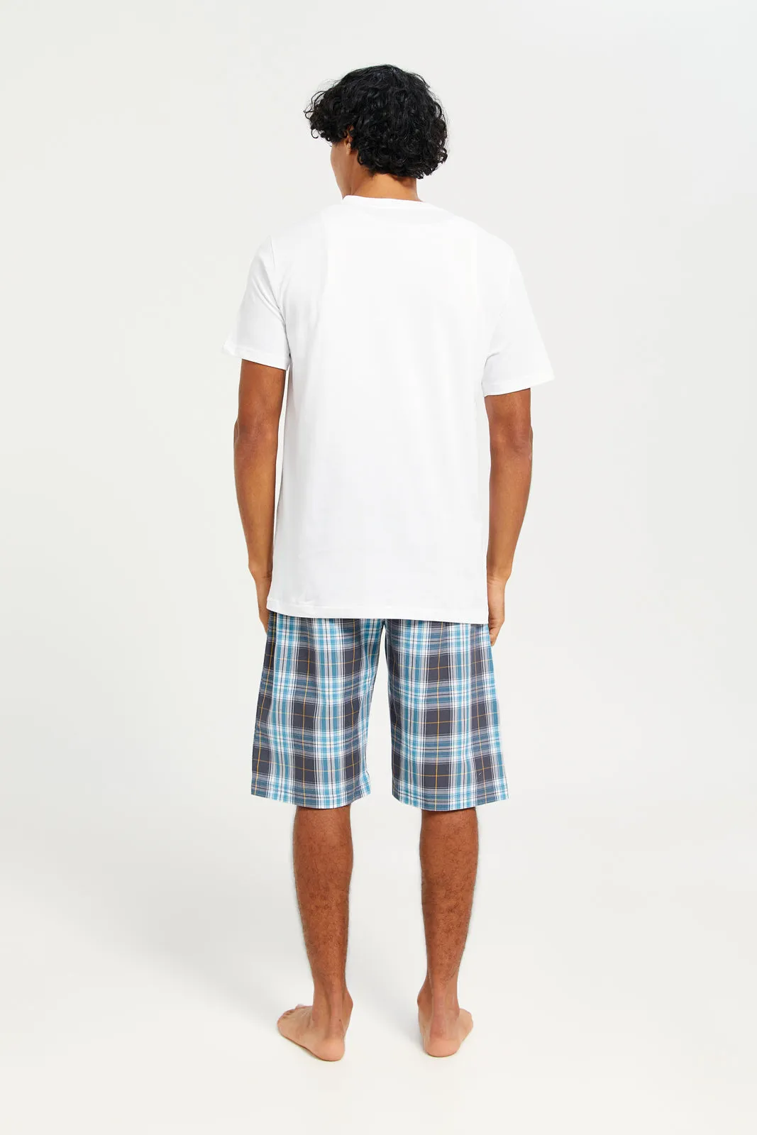 Men White T-Shirt And Shorts Pyjama Set (2 Piece)