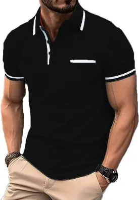 Men's Polo Shirts 2025 Short Sleeve Casual Polo T Shirt Color Block Slim Fit Golf Shirts with Pocket
