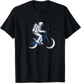 Moon Cycle Astronaut on Bicycle Space Galaxy T-Shirt