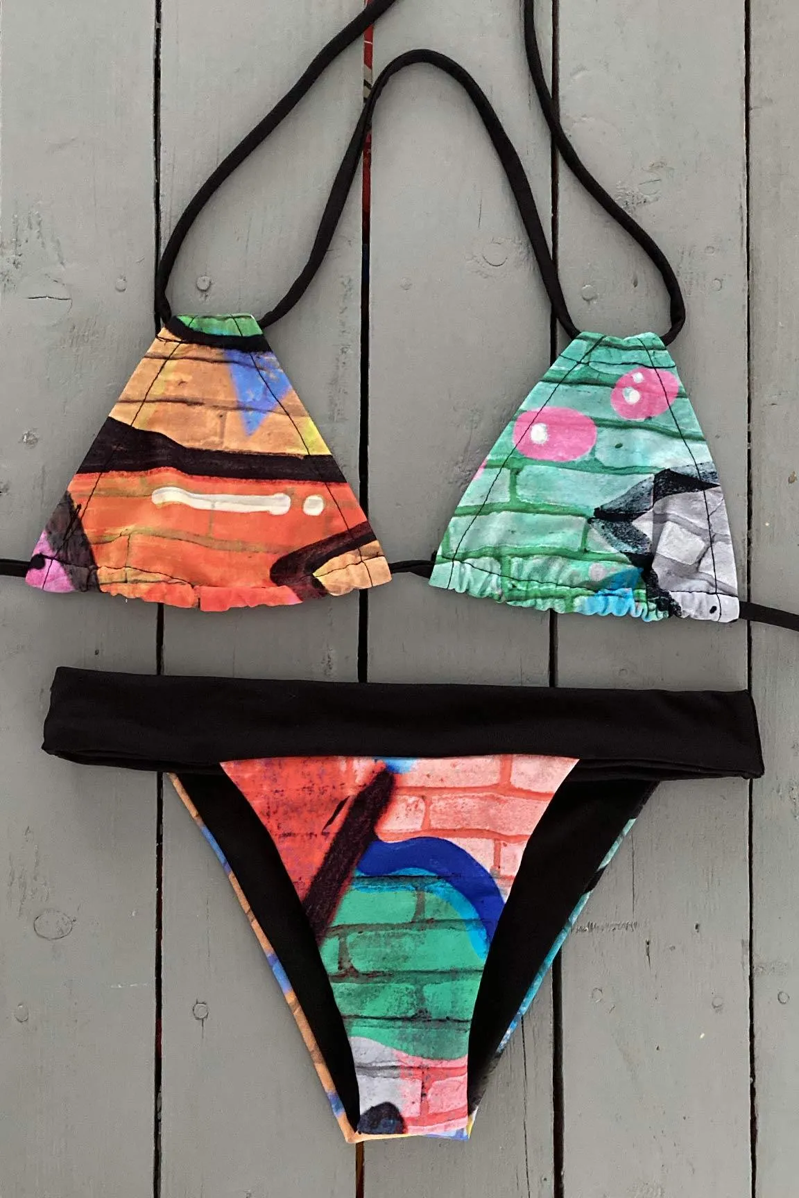 Multi - Colored Double String Triangle Bikini Top