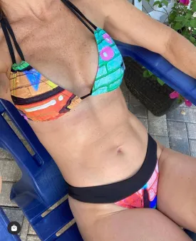 Multi - Colored Double String Triangle Bikini Top