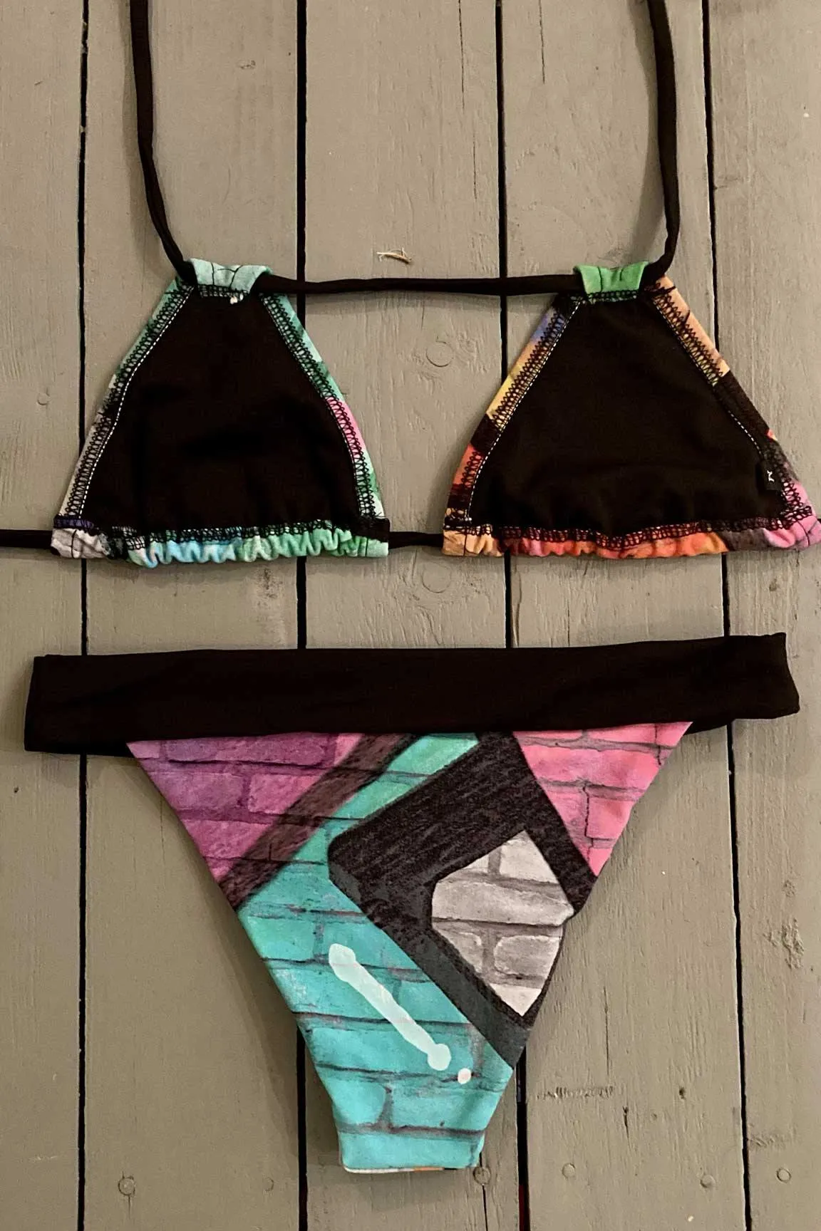 Multi - Colored Double String Triangle Bikini Top