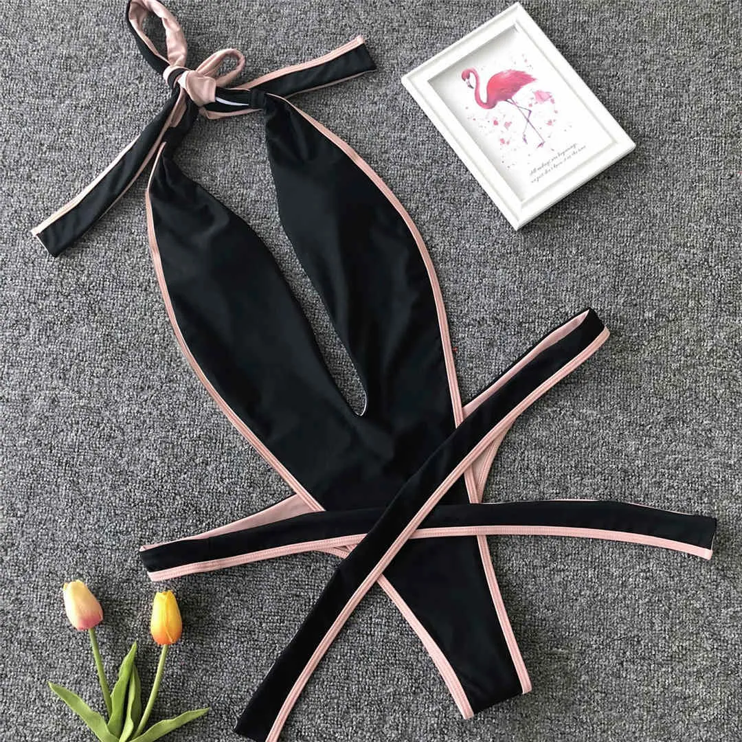 Neon Green Women Swimwear High Cut Backless One Piece Swimsuit Female Bather Sexy Halter Bathing Suit Swim Monokini V1336G