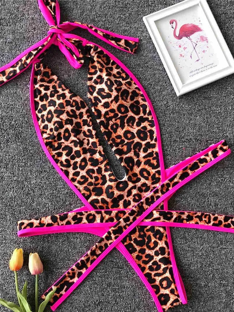 Neon Green Women Swimwear High Cut Backless One Piece Swimsuit Female Bather Sexy Halter Bathing Suit Swim Monokini V1336G