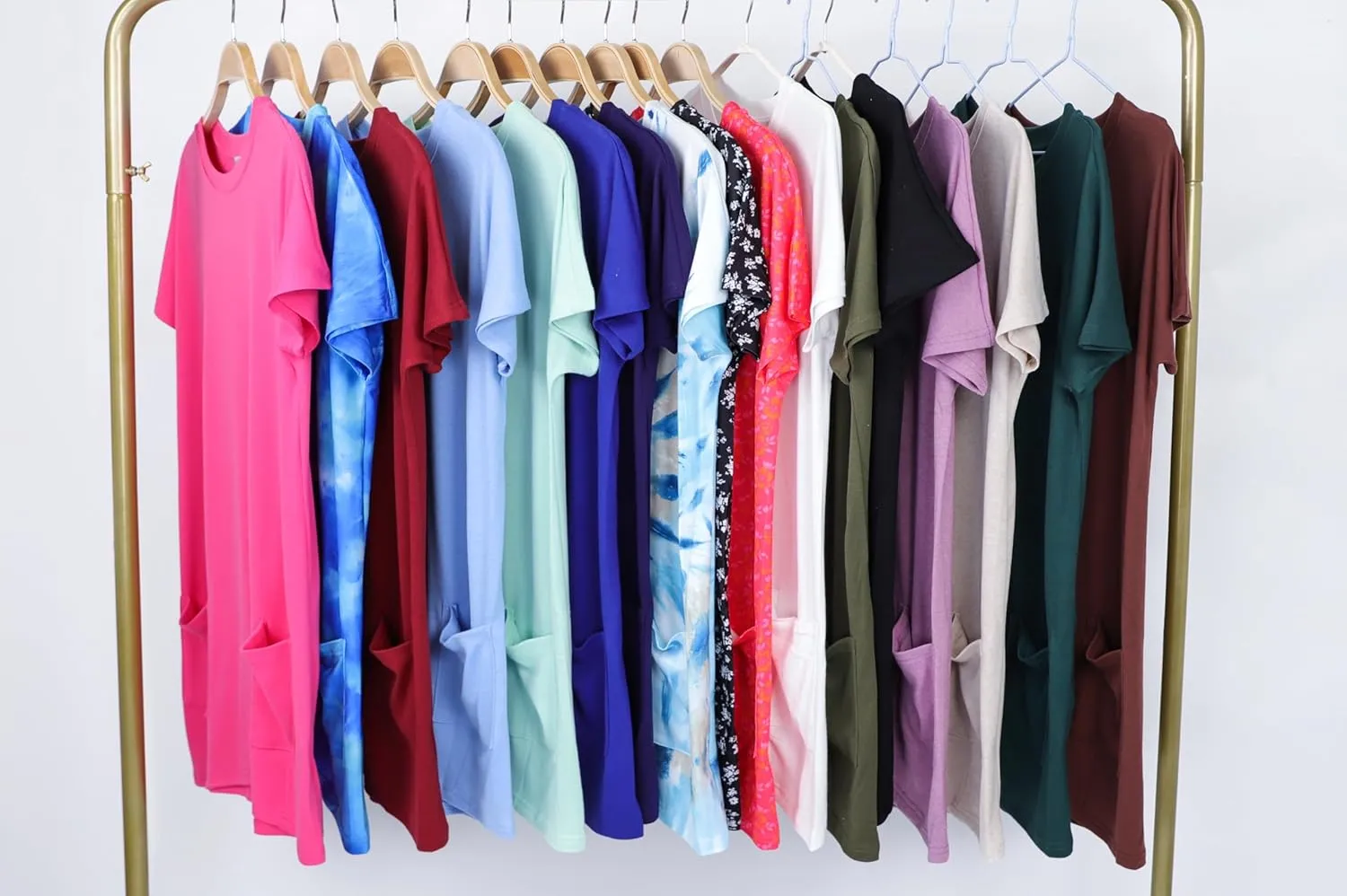 Poetsky Summer Womens Tunic Tops for Leggings with Pockets Short Sleeve Casual Long T Shirts