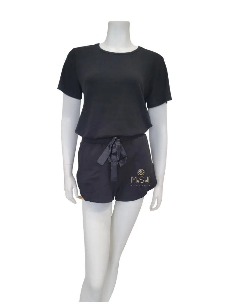 Q81248 Raven Black Knit Short PJ's Set