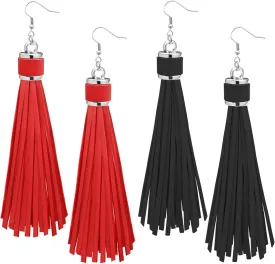 RechicGu 2x Western Earrings For Women Country Concert Pu Leather Long Tassles Stainless Steel Ear Hook Cowgirl Cowboy Bohemian Earrings Jewelry Set