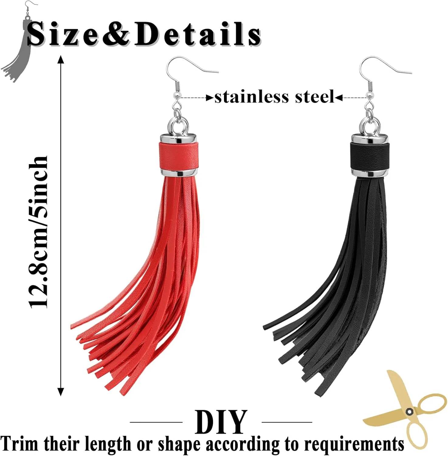 RechicGu 2x Western Earrings For Women Country Concert Pu Leather Long Tassles Stainless Steel Ear Hook Cowgirl Cowboy Bohemian Earrings Jewelry Set
