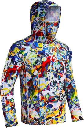 Rodeel UPF 50  Mens Long Sleeve Performance Fishing Hiking Shirt with Mask UV Neck Gaiter Hoodie