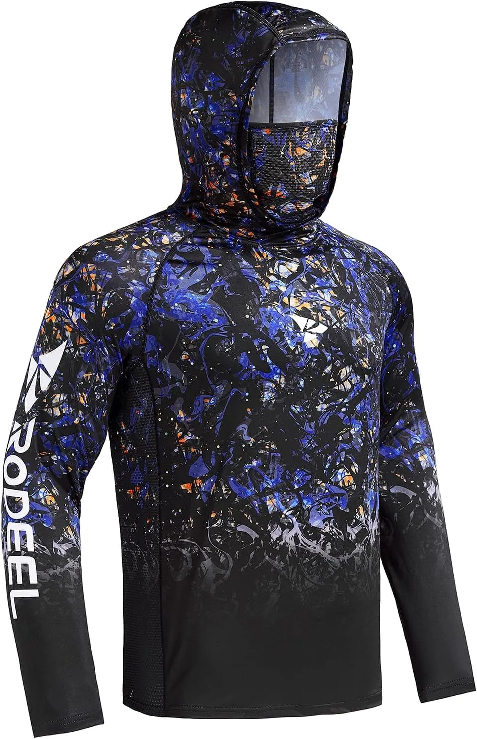 Rodeel UPF 50  Mens Long Sleeve Performance Fishing Hiking Shirt with Mask UV Neck Gaiter Hoodie