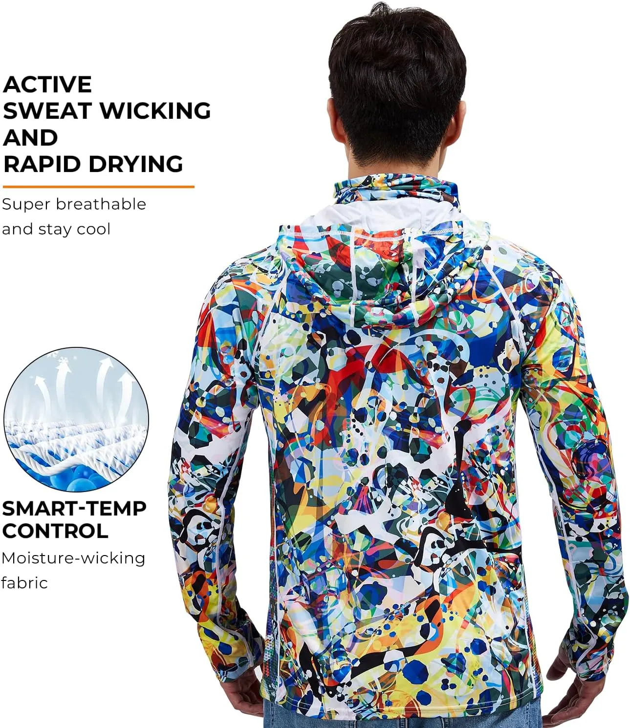 Rodeel UPF 50  Mens Long Sleeve Performance Fishing Hiking Shirt with Mask UV Neck Gaiter Hoodie