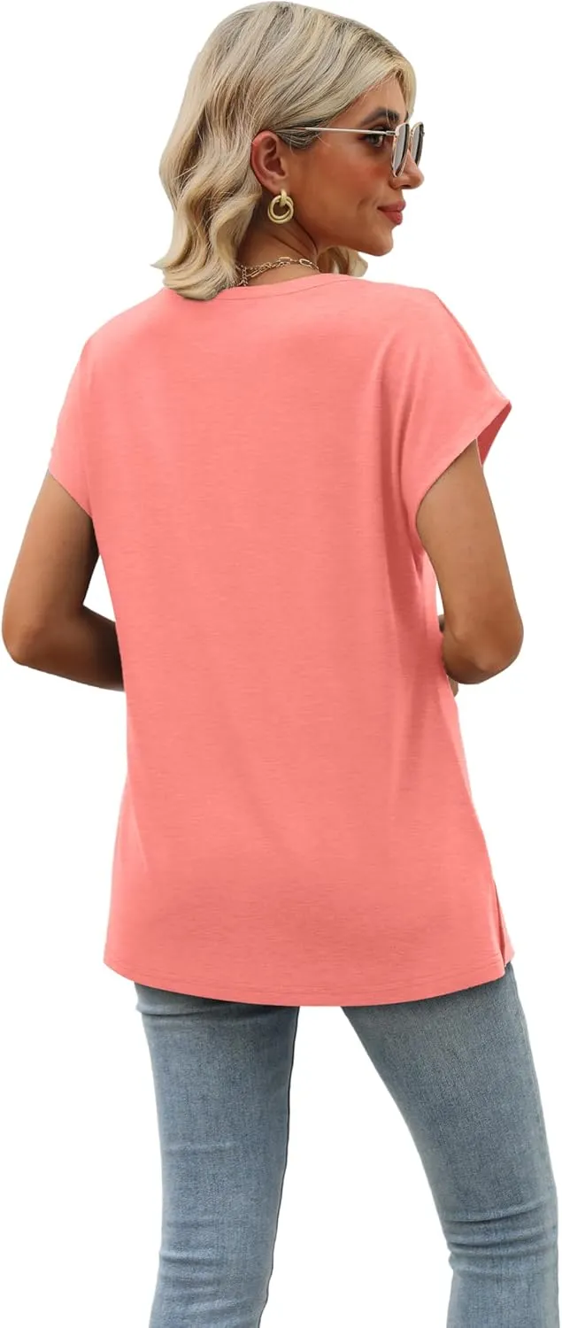 SAMPEEL Womens Summer Tops 2025 Cap Sleeve Trendy Tank Tops V Neck Loose Fit Shirts