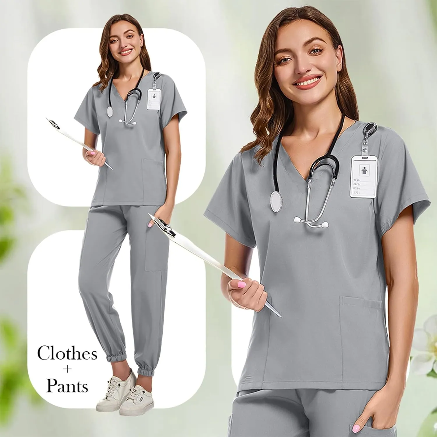 Scrub Sets for Woman 2025 Essential Jogger Scrub Set Nursing Uniform Stretch V-Neck Top & Drawstring Cargo Pants