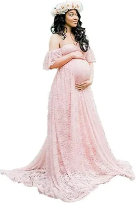 Sicily Women's Lace Off-Shoulder Long Maternity Dress Plus Photography