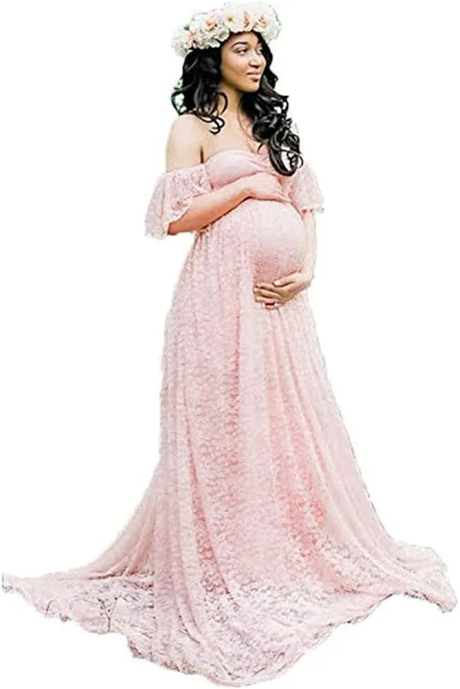 Sicily Women's Lace Off-Shoulder Long Maternity Dress Plus Photography