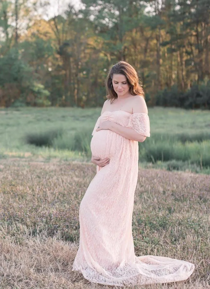 Sicily Women's Lace Off-Shoulder Long Maternity Dress Plus Photography