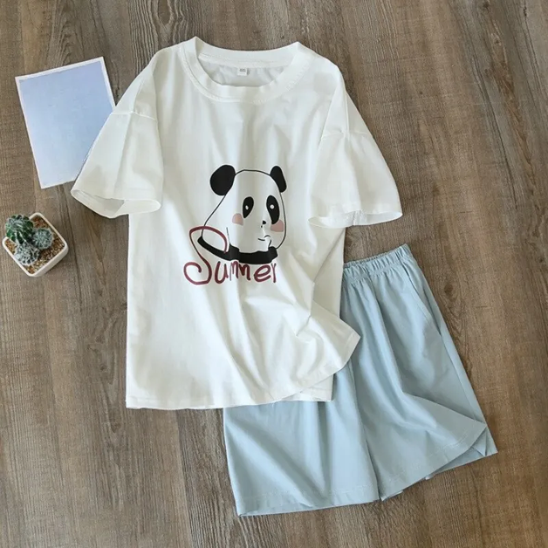 Summer Short Sleeve Cotton Pajamas Suit