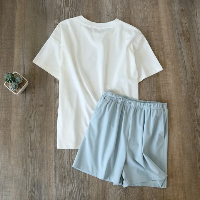 Summer Short Sleeve Cotton Pajamas Suit