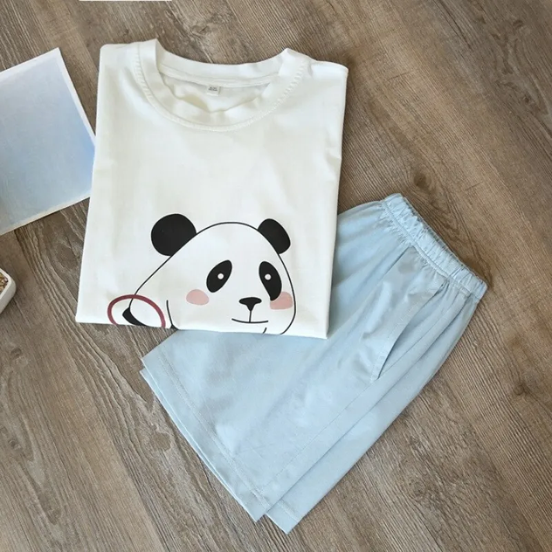 Summer Short Sleeve Cotton Pajamas Suit