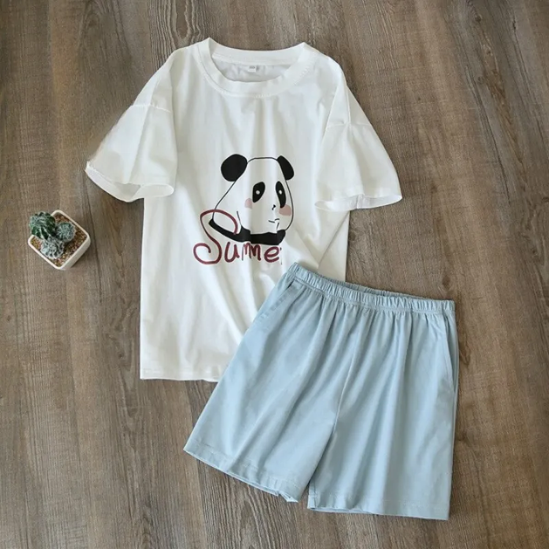 Summer Short Sleeve Cotton Pajamas Suit