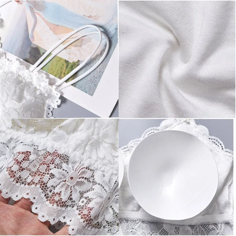 SVOKOR Women Wireless Lace Bra Push Up Tube Top Plus Size Sport Bralette Underwear Non-adjusted Straps Lingerie Full Cup