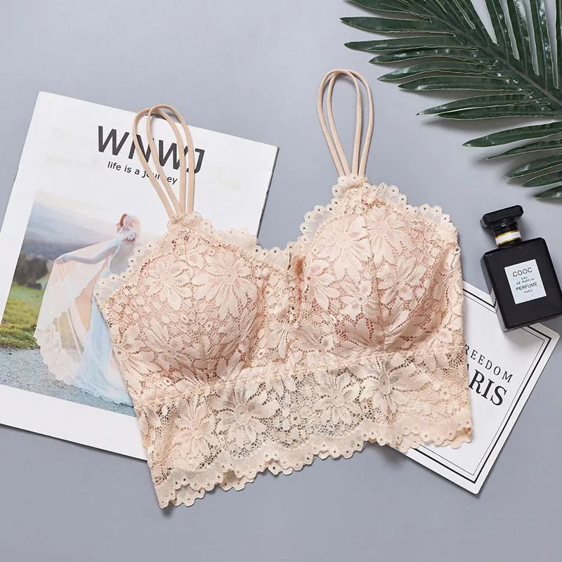 SVOKOR Women Wireless Lace Bra Push Up Tube Top Plus Size Sport Bralette Underwear Non-adjusted Straps Lingerie Full Cup