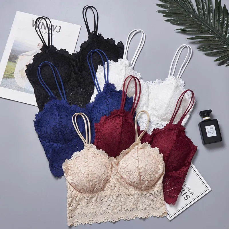 SVOKOR Women Wireless Lace Bra Push Up Tube Top Plus Size Sport Bralette Underwear Non-adjusted Straps Lingerie Full Cup