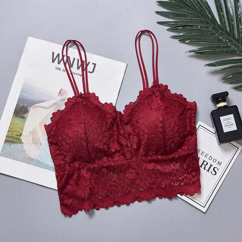 SVOKOR Women Wireless Lace Bra Push Up Tube Top Plus Size Sport Bralette Underwear Non-adjusted Straps Lingerie Full Cup