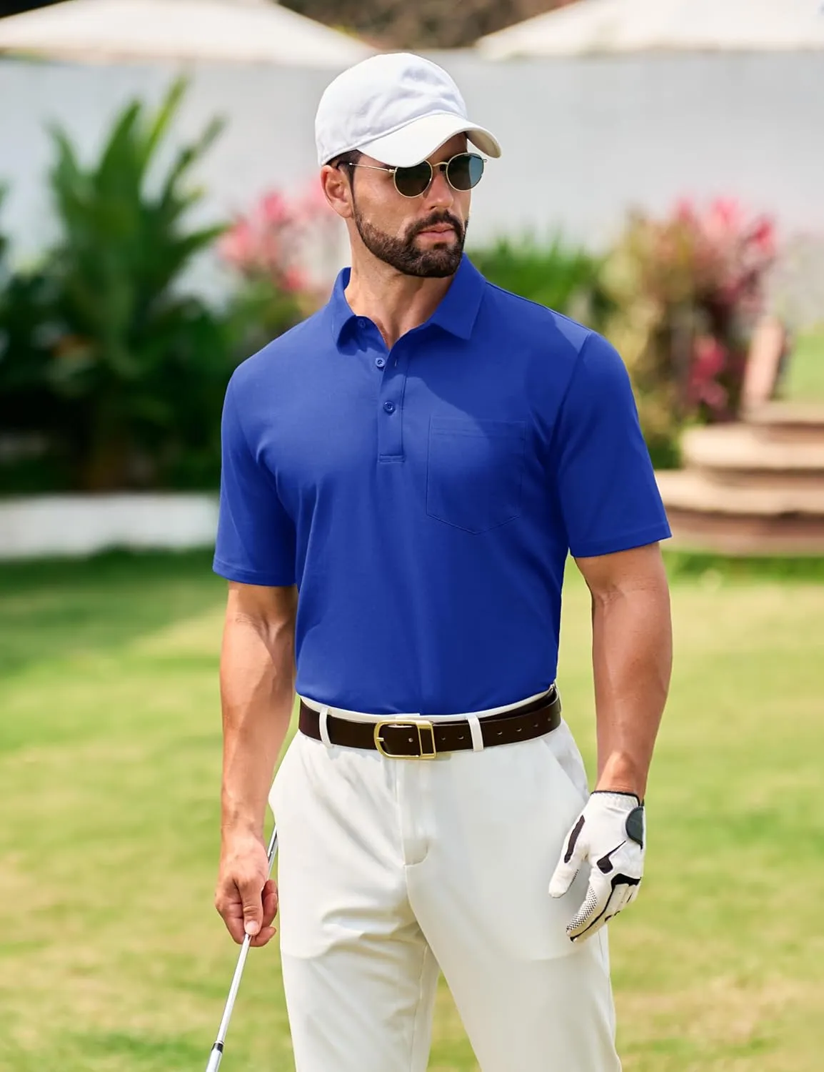 TACVASEN Mens Polo Golf Shirts with Pocket Pique Cooling Performance Moisture Wicking Polo Shirts