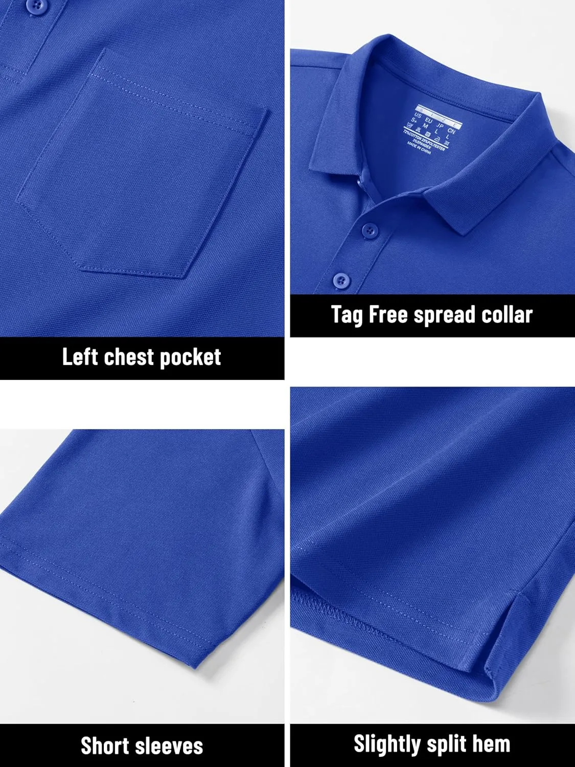 TACVASEN Mens Polo Golf Shirts with Pocket Pique Cooling Performance Moisture Wicking Polo Shirts