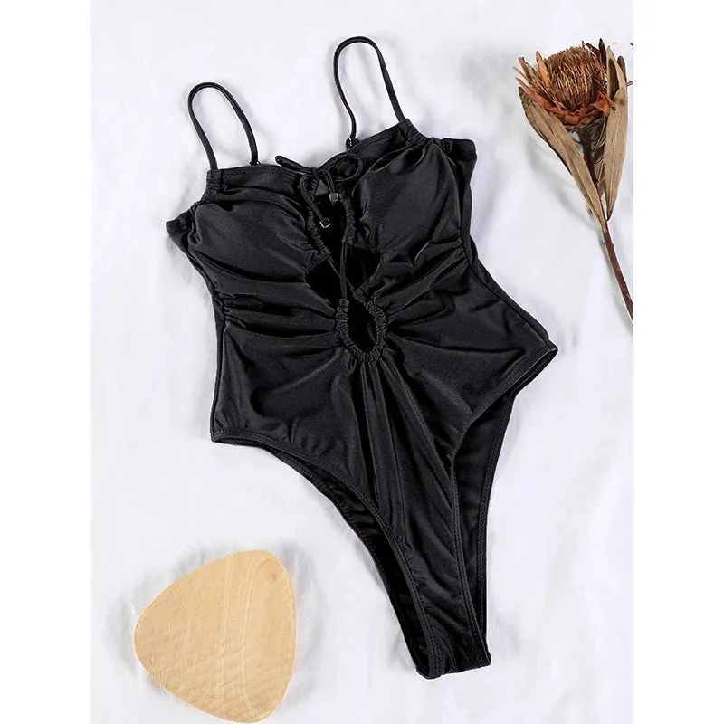 TAVIMART  -  Sexy One Piece Suits String Swimsuit Women 2024 Hollow Out Swimwear Bandage Bathing Suit Pink Monokini High Cut Beachwear Summer