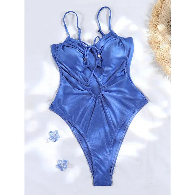 TAVIMART  -  Sexy One Piece Suits String Swimsuit Women 2024 Hollow Out Swimwear Bandage Bathing Suit Pink Monokini High Cut Beachwear Summer