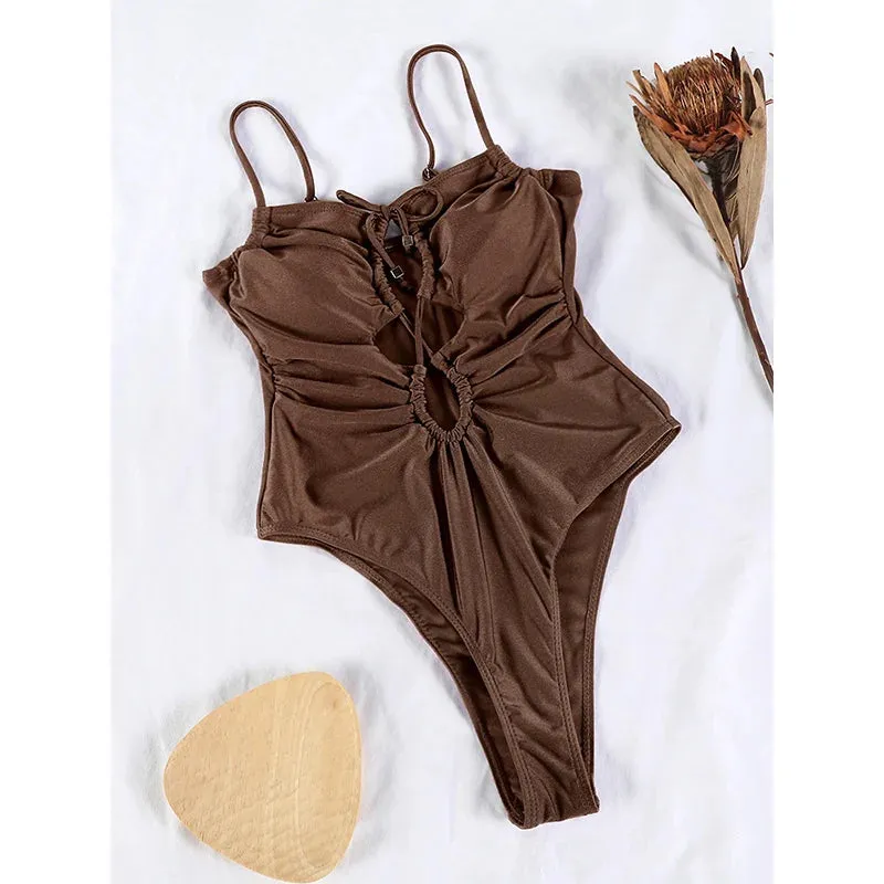 TAVIMART  -  Sexy One Piece Suits String Swimsuit Women 2024 Hollow Out Swimwear Bandage Bathing Suit Pink Monokini High Cut Beachwear Summer