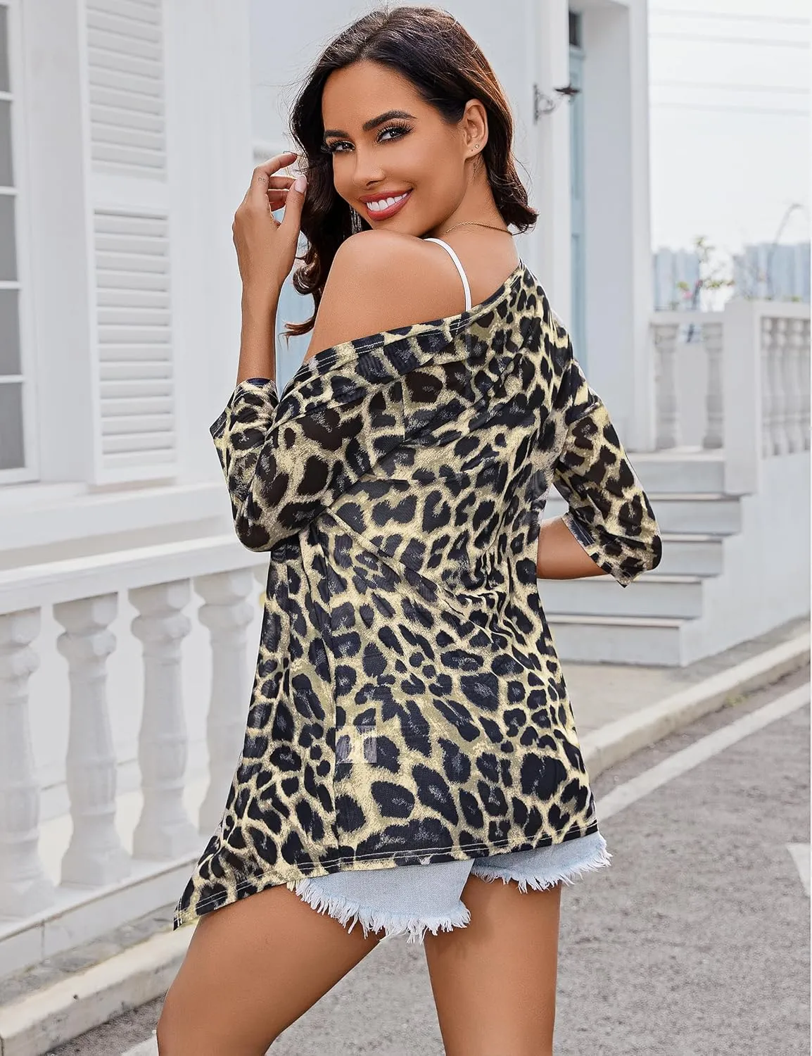 Totatuit Women's 3/4 Sleeve Sheer Cardigan Open Front Lightweight Kimono Casual Loose Beach Cover Up