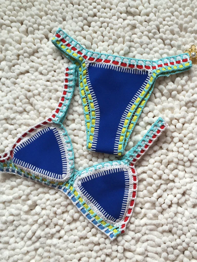 Trendy Women's Crochet 2-Piece Bikini Set: Padded Triangle Bra   Mid Thong