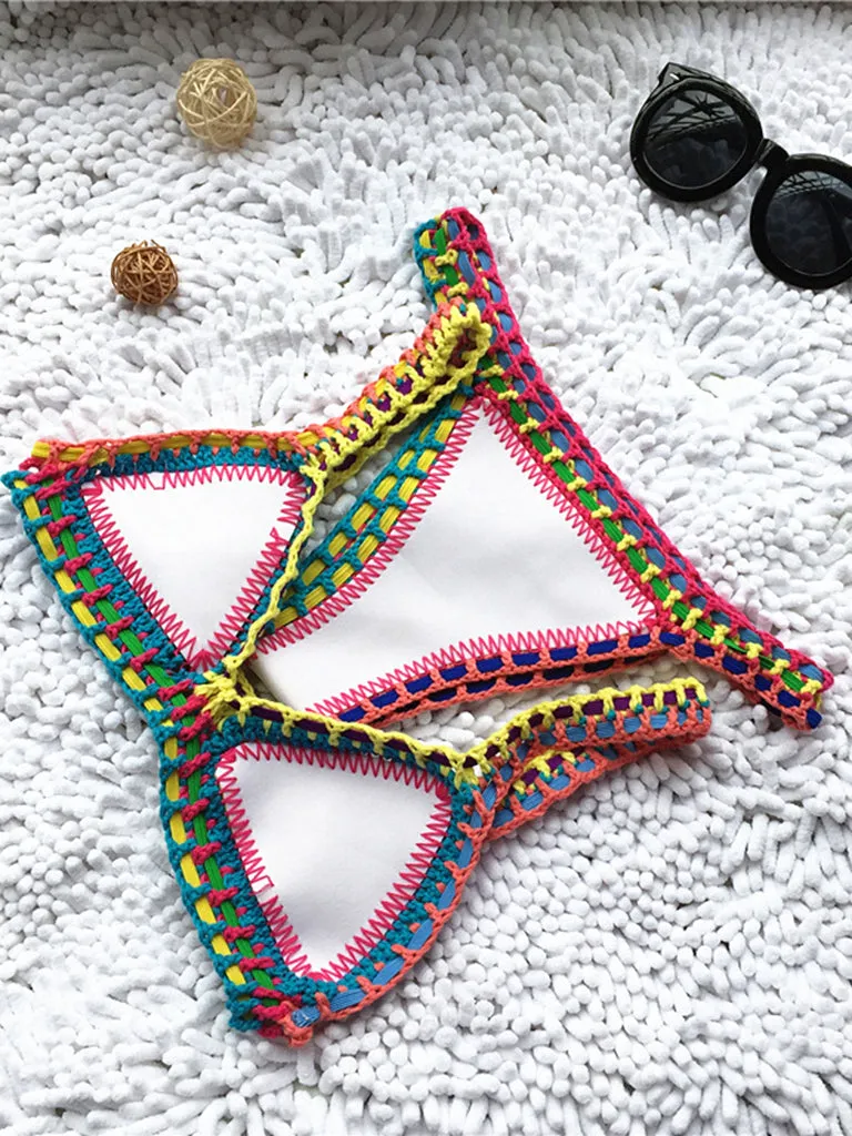 Trendy Women's Crochet 2-Piece Bikini Set: Padded Triangle Bra   Mid Thong